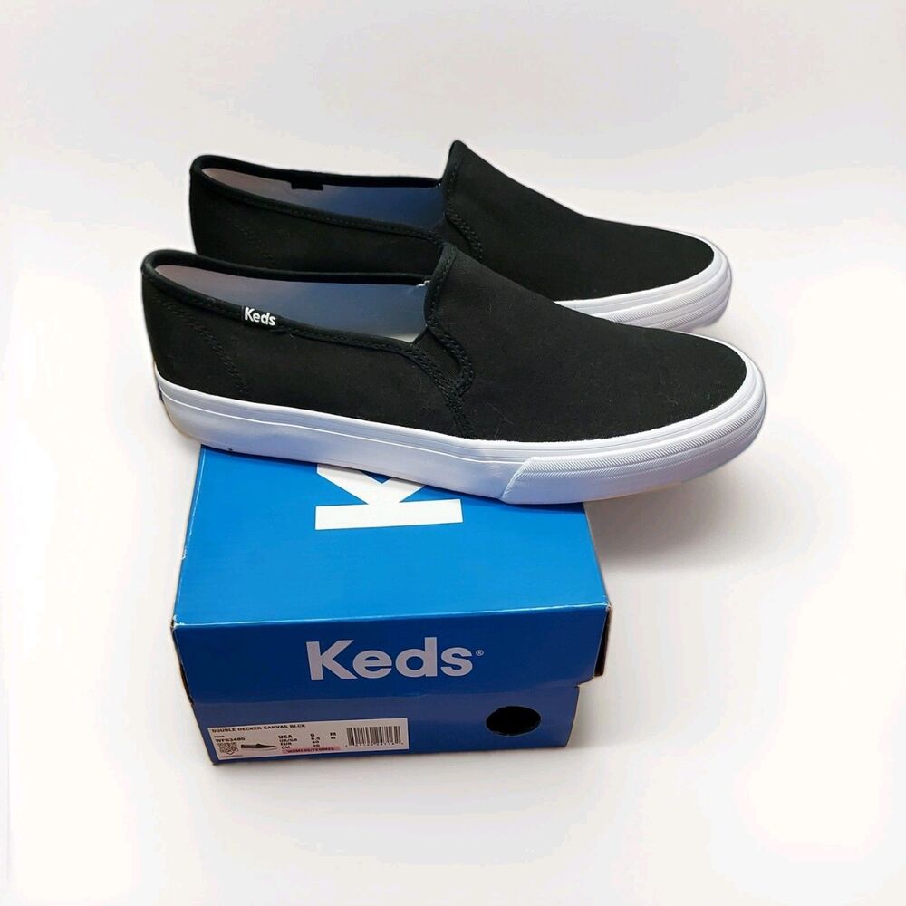 Keds Double Decker Canvas Black Slip On Shoes Women’s Size 9 New In Box